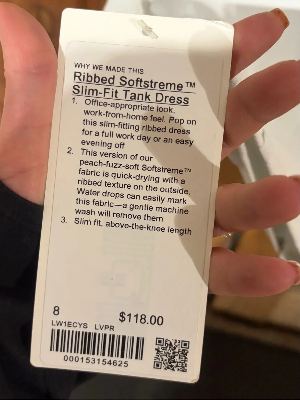 NWT – Lululemon – Ribbed Softstreme Slim-Fit Tank Dress – Light Vapor – Sz. 8